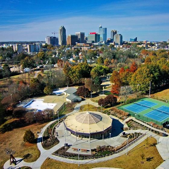 Downtown Raleigh and Chavis Park, photo by Lift Aerial