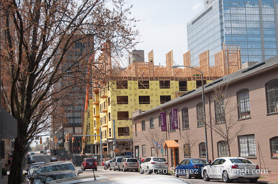 Construction of the Edison Apartments as seen from Davie Street.