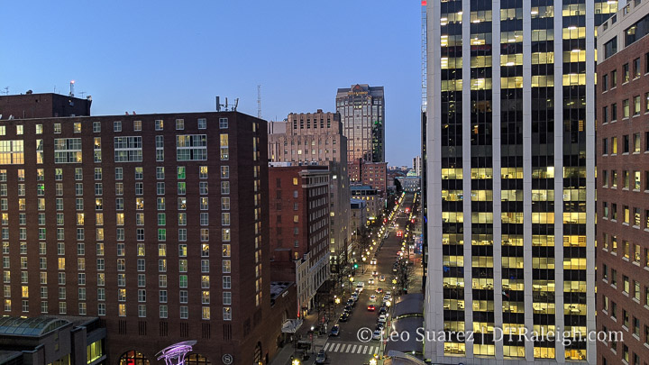 Aerial photo of Fayetteville Street from 2019