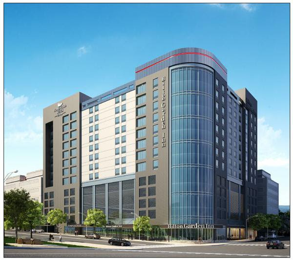 Rendering of the Hilton Garden Inn planned for the corner of Davie and McDowell Streets