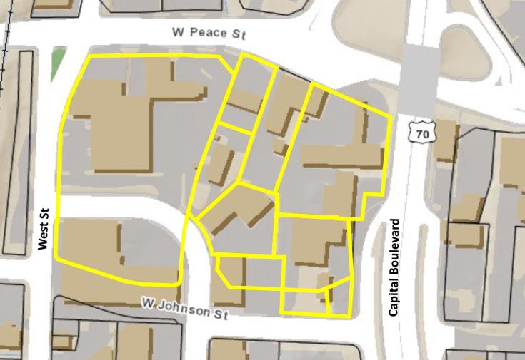 Map of area between Peace and Johnson, West and Capital Boulevard.