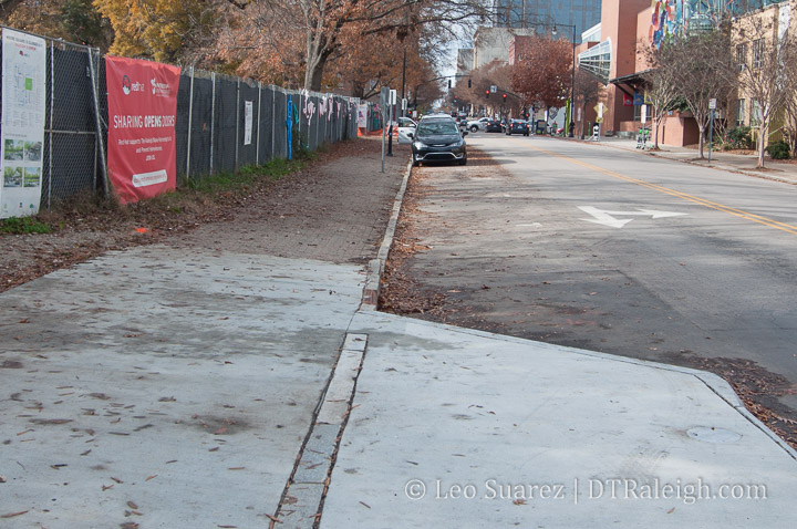 New sidewalks around Moore Square. December 2018.