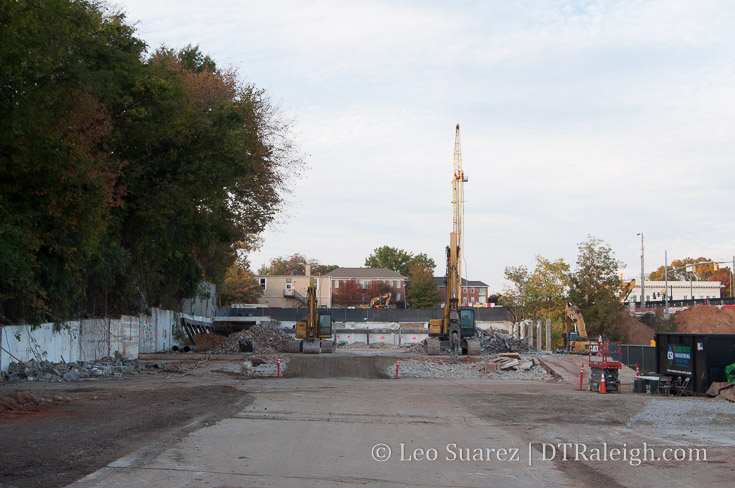 Staring at the One Glenwood parking deck site from Hargett Street, November 2017.