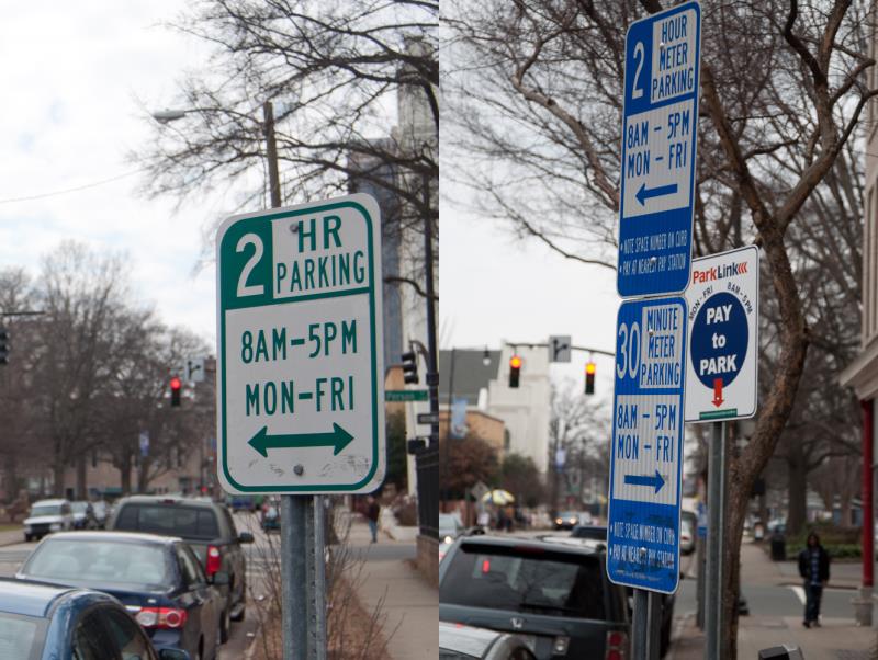 Parking signs in downtown Raleigh.