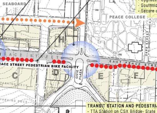 Peace Street Visioning Study, intersection of Halifax, Wilmington, and Peace Streets.