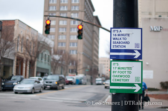 Walk Raleigh sign in downtown Raleigh