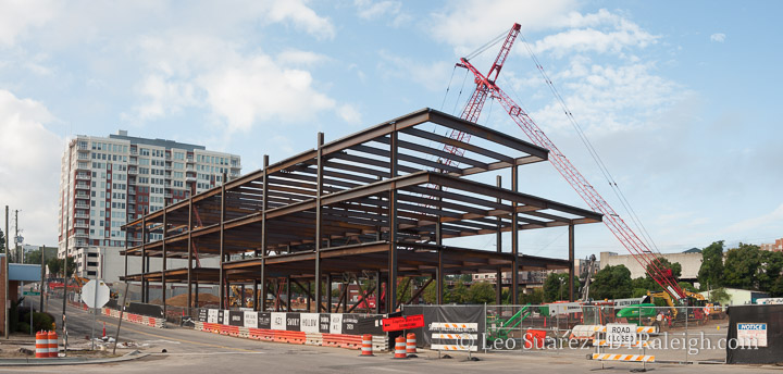 Steel framing of the office building coming to Smokey Hollow phase 2.