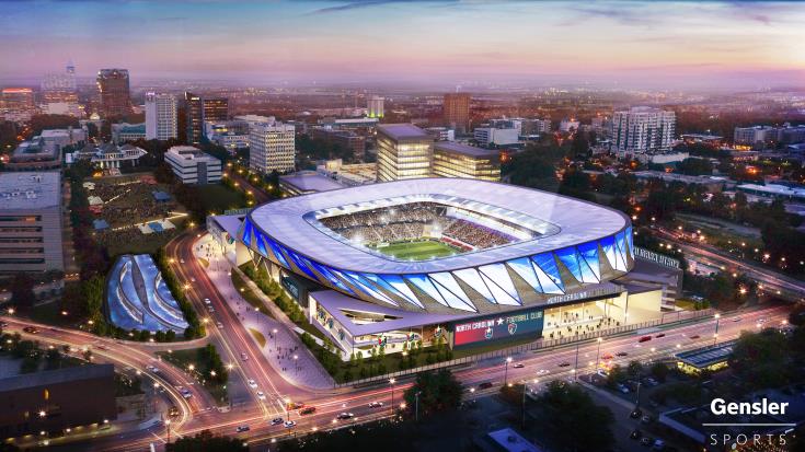 Rendering of potential MLS stadium on Peace Street