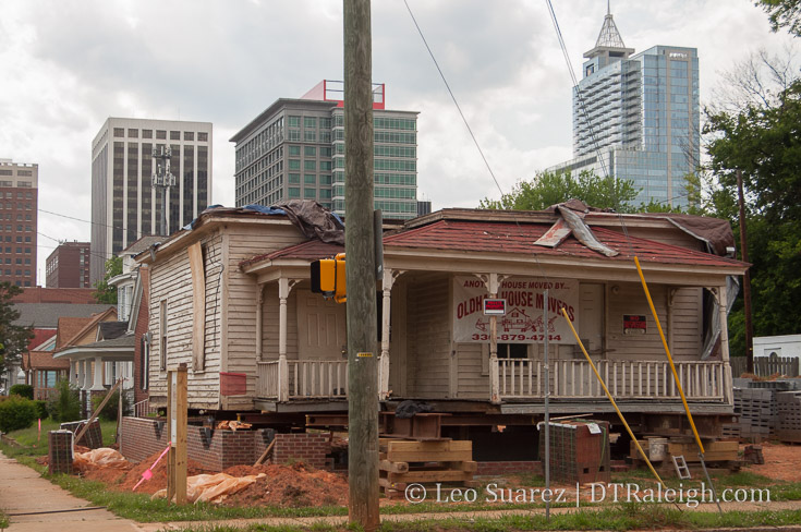 The Rogers House in its new home at the corner of Bloodworth and Cabarrus Streets.