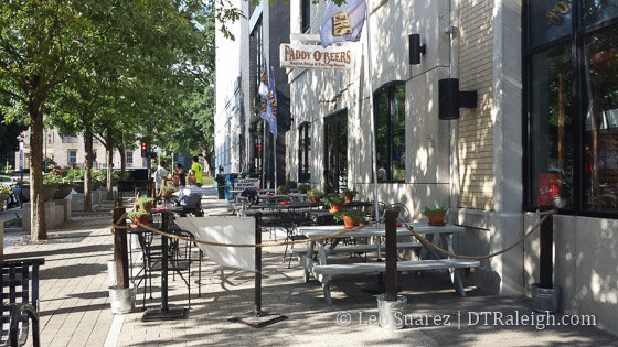 Sidewalk blocked in front of Paddy O' Beers