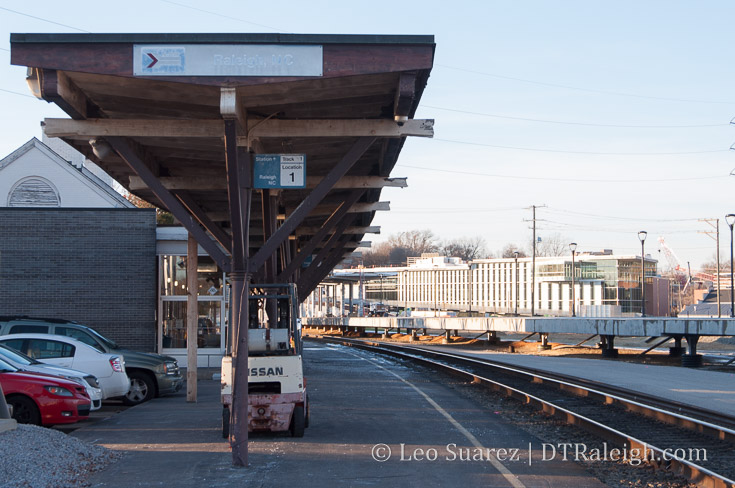 Platform waiting area of Raleigh Station. January 2018.