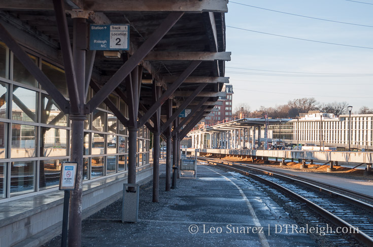 Platform waiting area of Raleigh Station. January 2018.