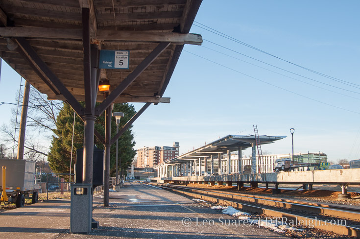 Platform waiting area of Raleigh Station. January 2018.