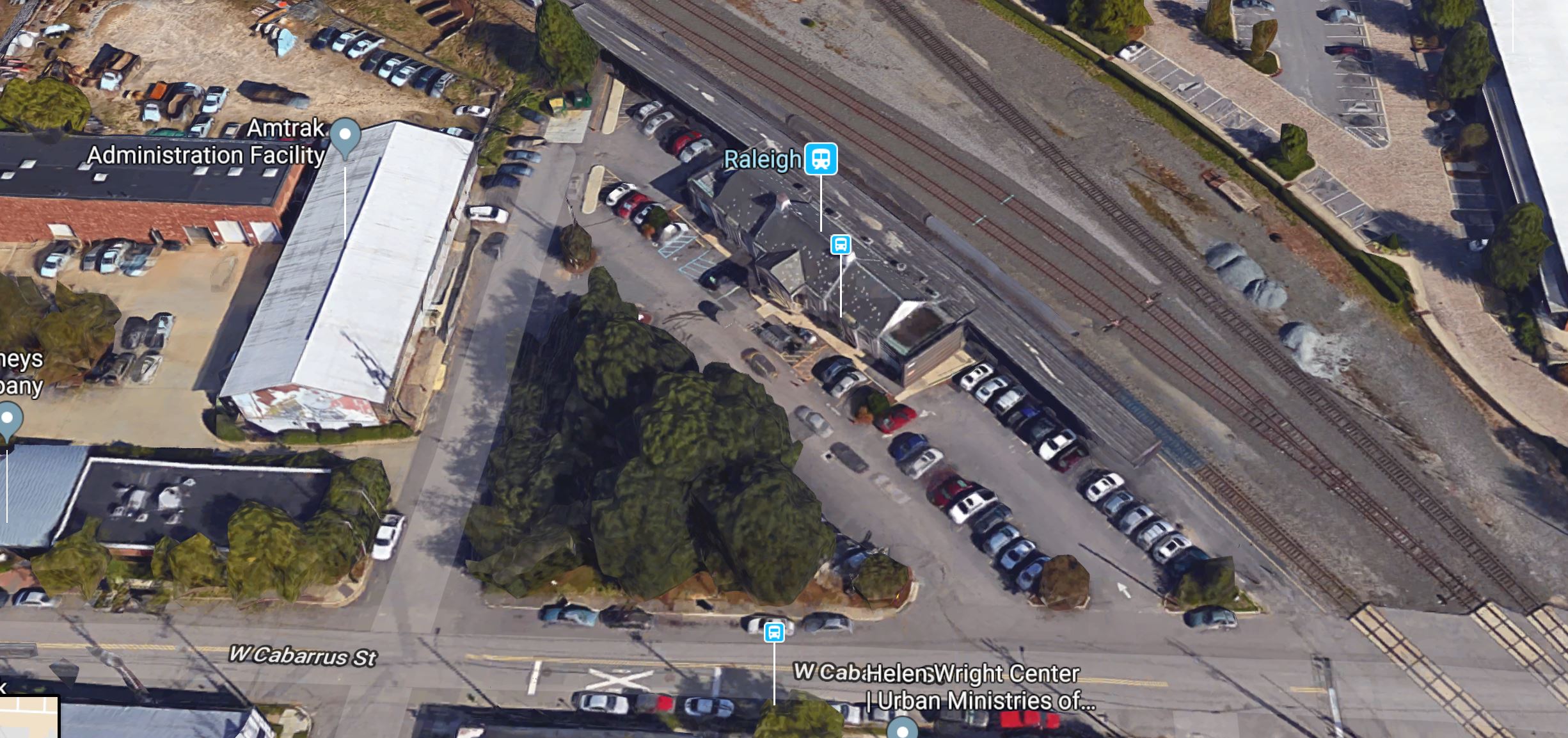 Google maps aerial of Raleigh Station.