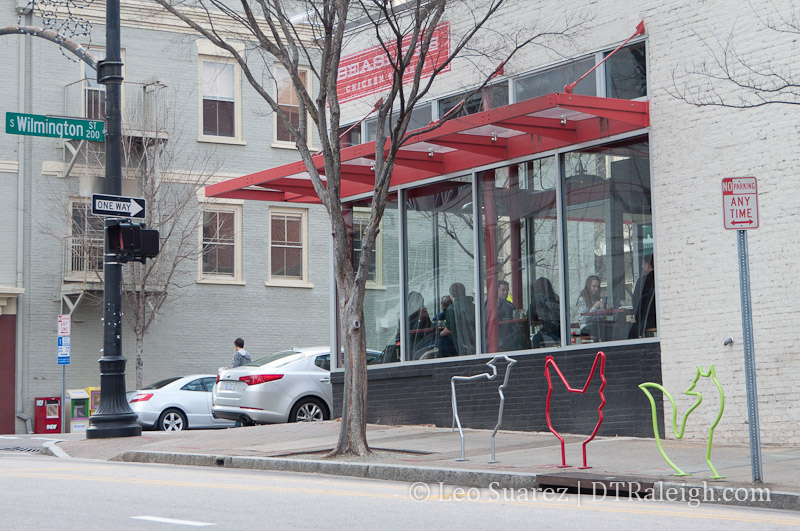 Bicycle racks outside of Beasley's Chicken and Honey on Martin Street.