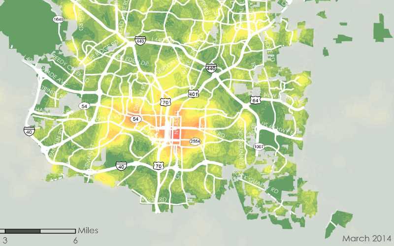 2014 Raleigh Bike Share Feasibility Study - Potential Bikeshare Demand Heat map