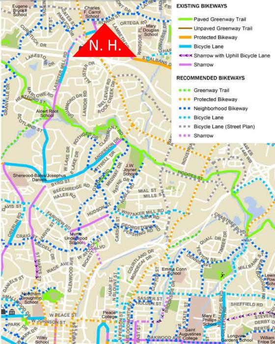 Recommended route to North Hills from downtown Raleigh