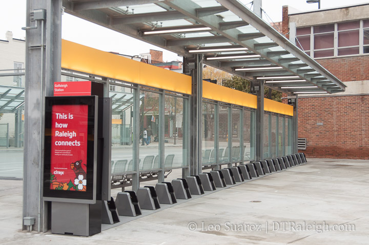Recently installed bikeshare station at GoRaleigh Station. November 2018.