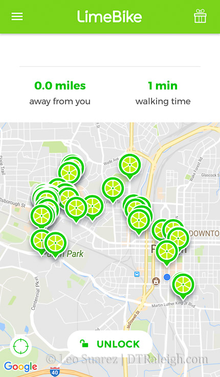 Screenshot of the Limebike app.