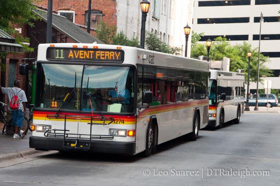 Buses at the Moore Square Transit Station.