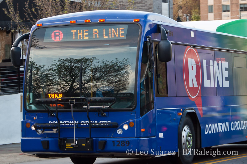 An R-Line bus passing through Glenwood South
