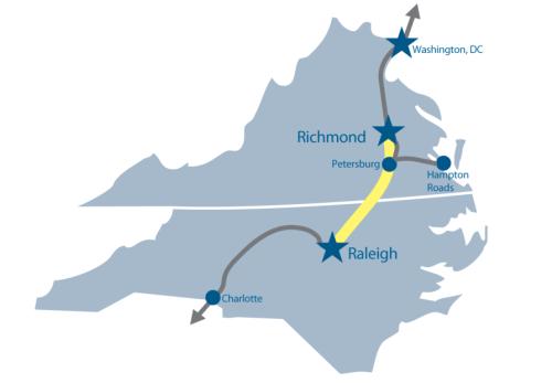 Map of SEHSR, Raleigh, NC to Richmond, VA